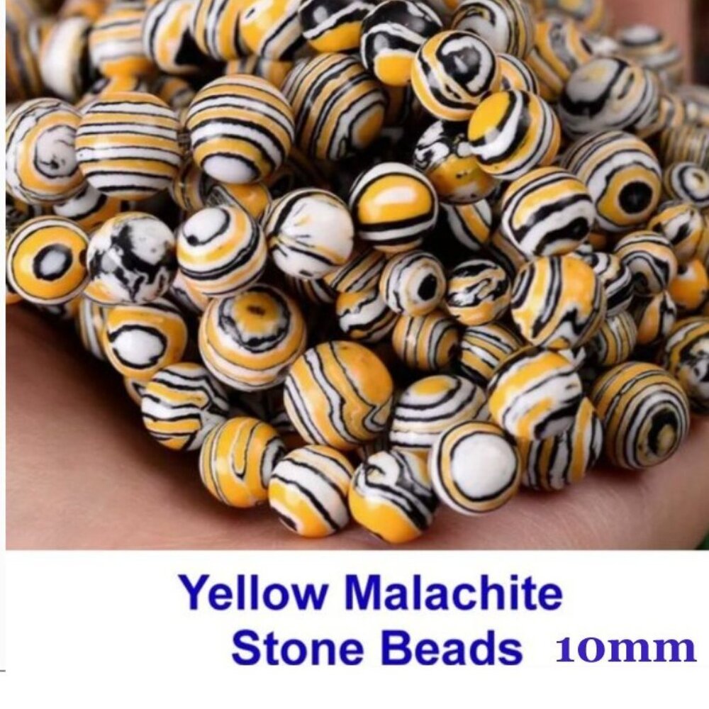 Yellow Colorful Malachite Stone Beads  15" Strand  10mm